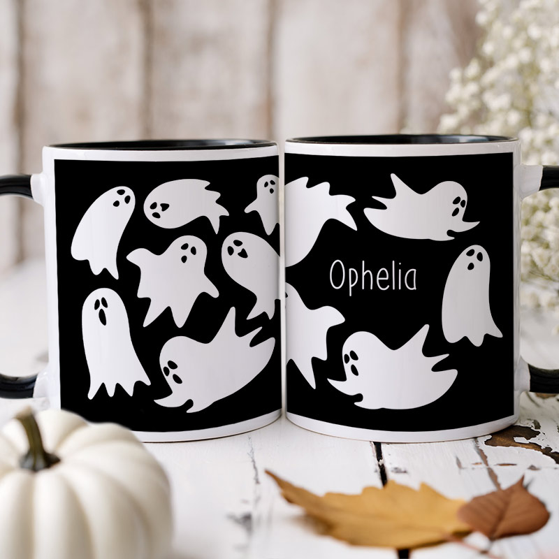 Personalised Ghosts Black Handled Mug