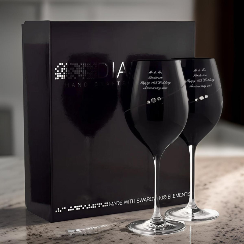 Personalised Black Wine Glasses With Swarovski Elements