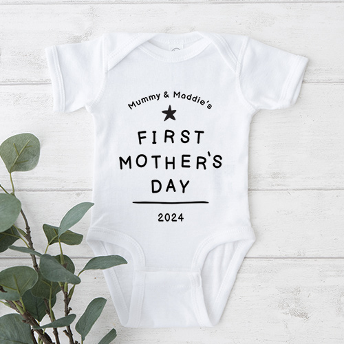 Personalised Black and White First Mother\'s Day Baby Grow