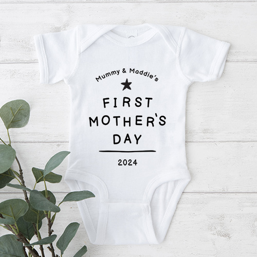 Personalised Black and White First Mother's Day Baby Grow
