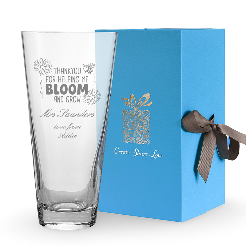 Personalised Conical Vase - Thank You For Helping Me Bloom