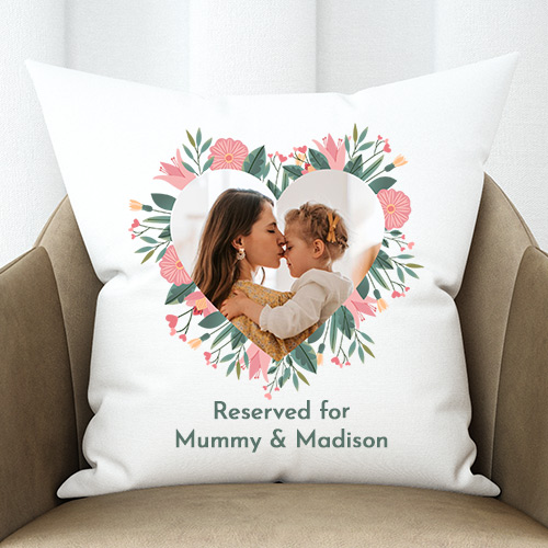 Photo Upload Mother's Day Floral Heart Cushion