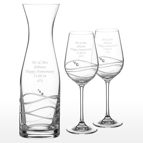 Personalised Wine Glass & Carafe Set With Swarovski Elements