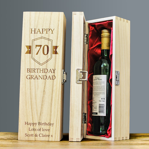 Personalised Birthday Badge Hinged Wine Box Any Age