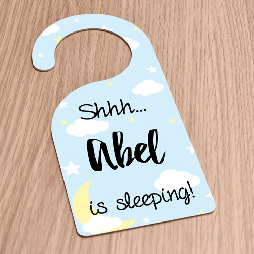 Personalised Blue Baby Is Sleeping Door Hanger