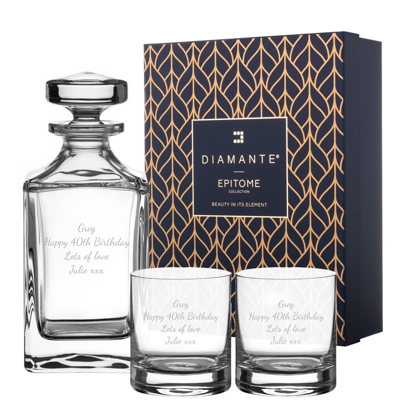 Personalised Edinburgh Plain Crystal Decanter Set And 2 Glasses