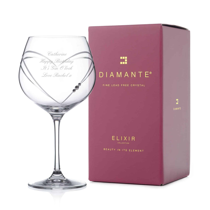 Personalised Heart Cut Gin Ballon Glass With Swarovski Elements