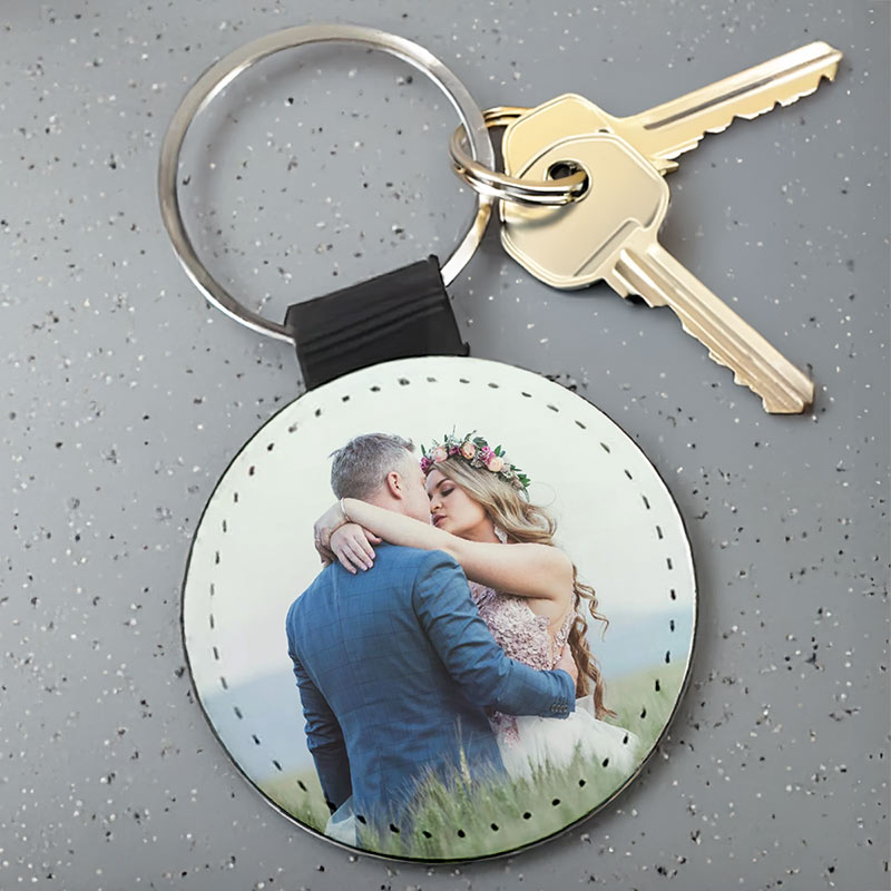 Full Photo Round PU Leather Keyring