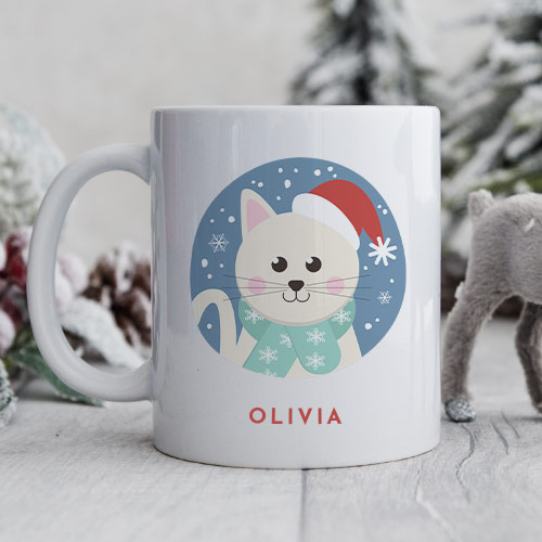 Personalised White Cat Christmas Mug