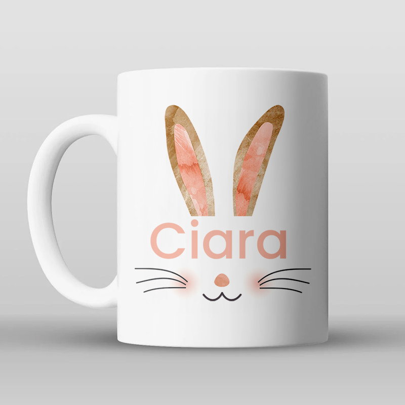 Personalised Pink Bunny Ears Name Mug