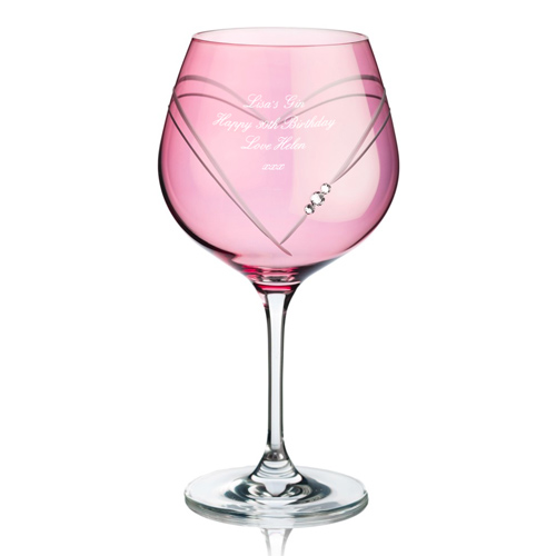 Personalised Pink Heart Diamante Gin Glass With Swarovski Crystals