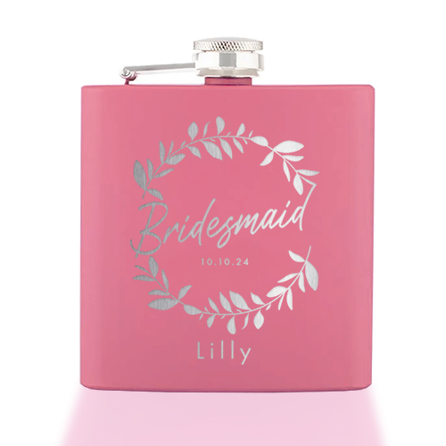 Personalised Bridal Party Pink Hip Flask