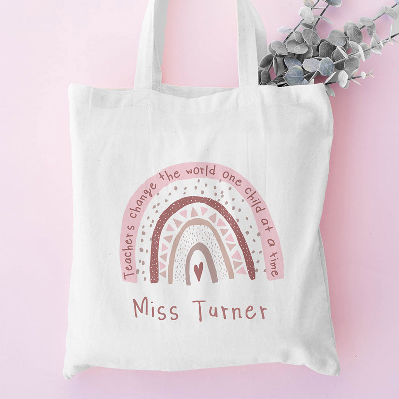 Personalised Pink Rainbow Tote Bag For Teacher
