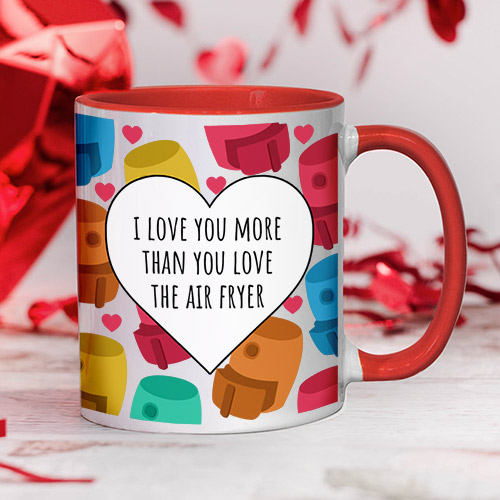 Personalised Valentine\'s Red Handled Air Fryer Mug