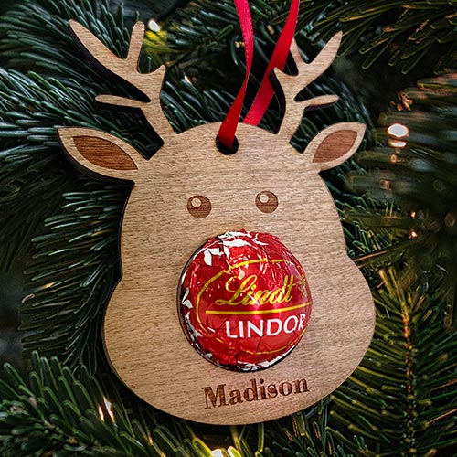 Personalised Reindeer Chocolate Wooden Hanging Decoration