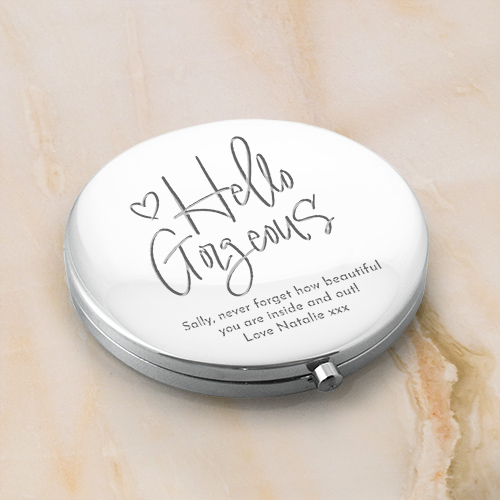 Personalised Hello Gorgeous Silver Compact Mirror
