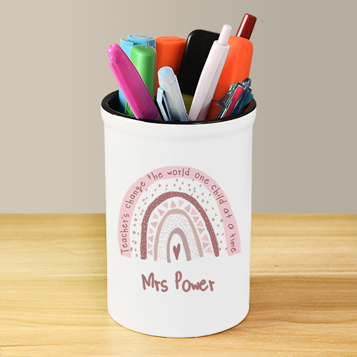 Personalised Pink Rainbow Quote Pen Pot For Teachers