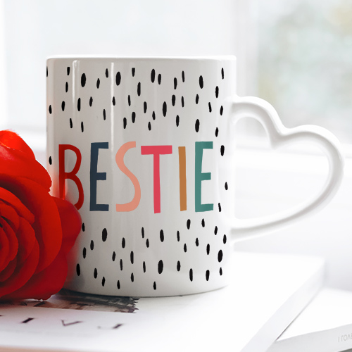 Personalised Photo Upload Colourful Bestie Heart Handled Mug