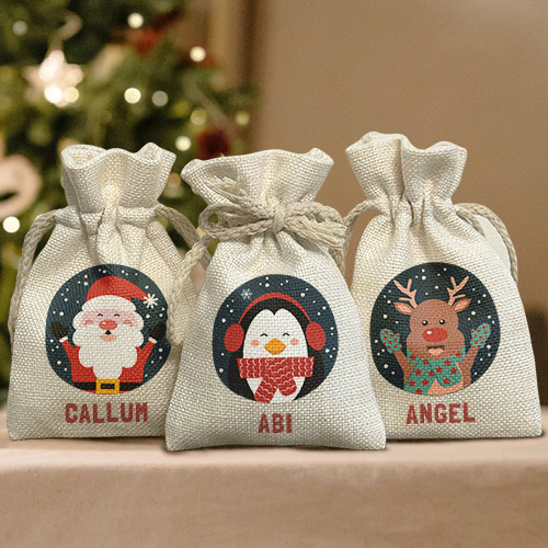 Personalised Mini Christmas Sack Gift Bag Choose Design