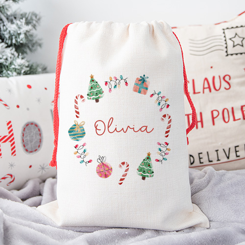 Personalised Christmas Wreath Any Name Santa Sack