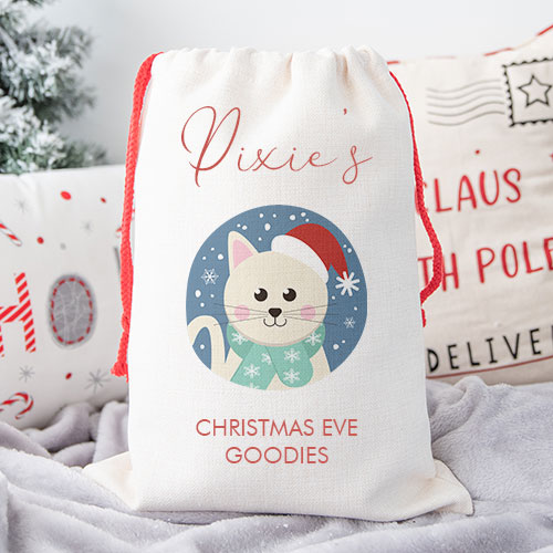 Personalised Childrens Santa Sack - White Cat