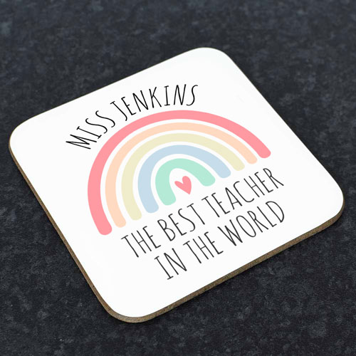 Personalised Coaster - Watercolour Rainbow Teacher Thank You Gift