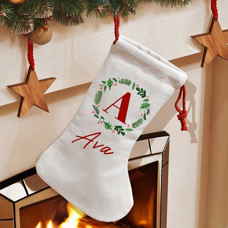 Personalised Christmas Wreath Initial Stocking