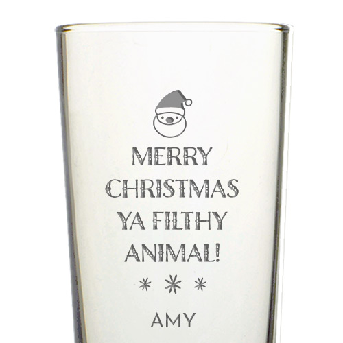 Personalised Merry Christmas Filthy Animal Straight Pint Glass