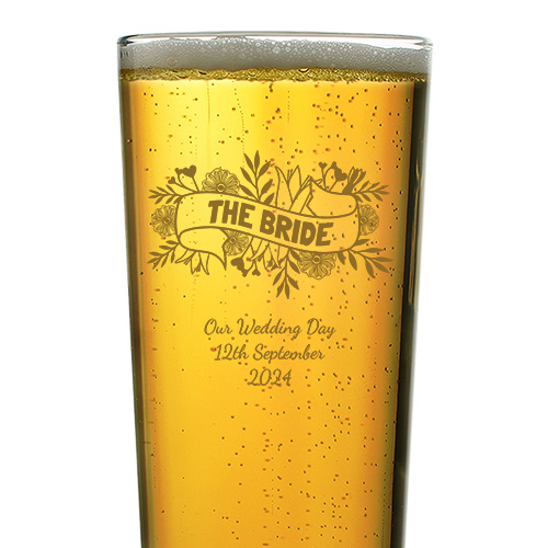 Personalised Floral Wedding Pint Glass Choose Option