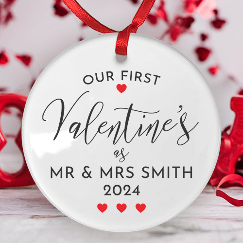 Personalised First Valentine\'s As Mr and Mrs Ceramic Keepsake