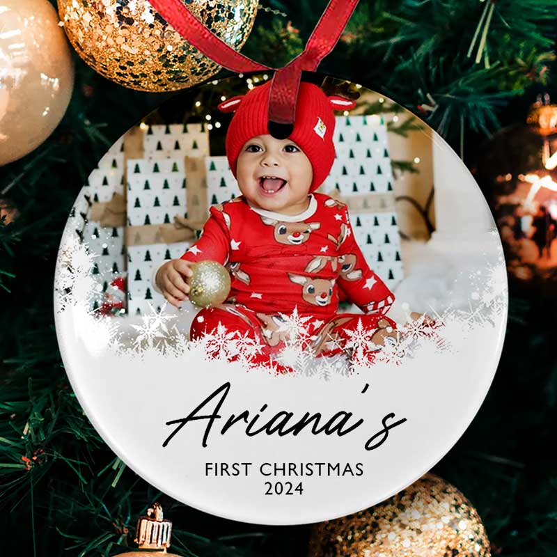 Personalised First Christmas Photo Bauble