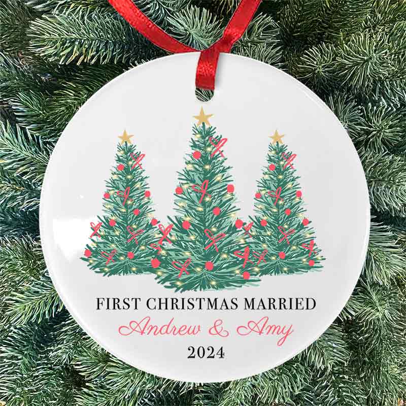 Personalised First Christmas Married Round Bauble