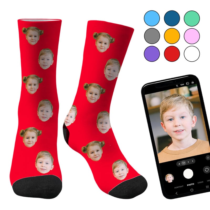 Personalised 2 Photo Face Socks Choose Colour