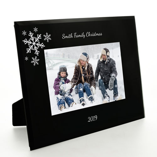 Personalised Snowflake Black Glass Photo Frame