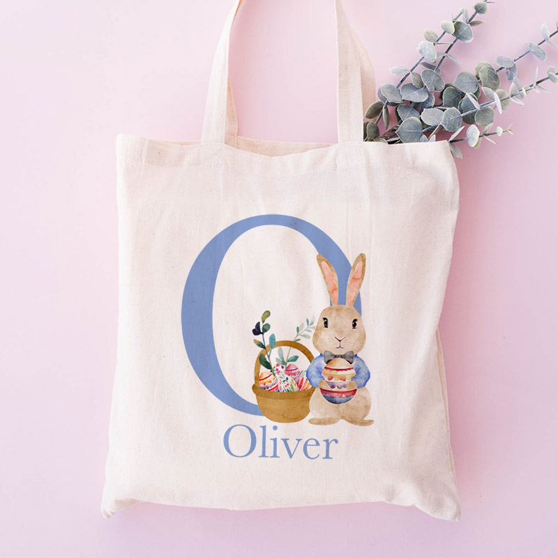 Personalised Easter Egg Hunt Blue Bunny Tote Bag