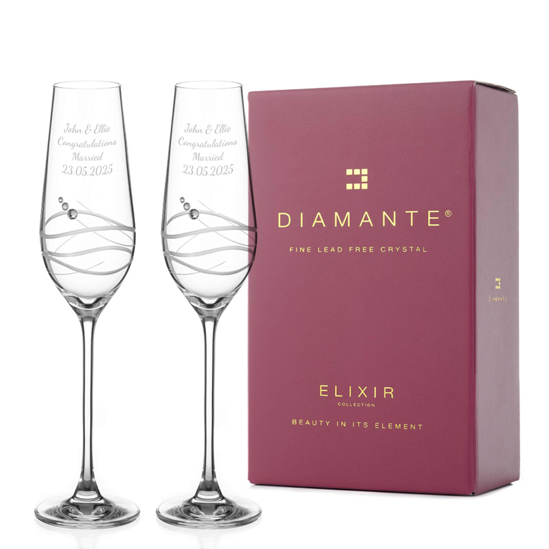 Personalised Venezia Champagne Flutes With Swarovski Crystals