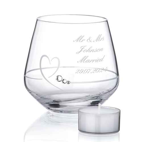 Personalised Heart Tea Light Holder Adorned With Swarovski Crystals