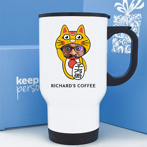 Personalised Chinese Lucky Cat Photo Upload 14oz Travel Mug