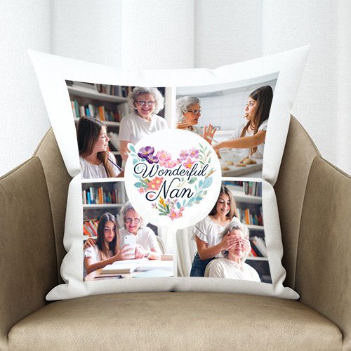 Personalised Photo Upload Watercolour Flower Cushion for Nan