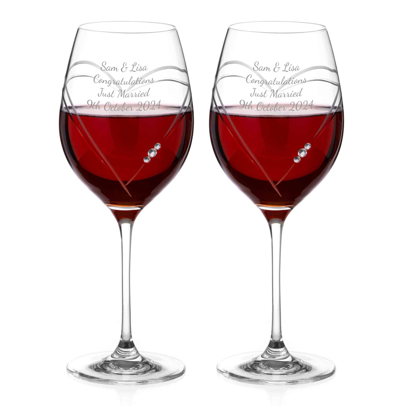 Personalised Heart Wine Glasses With Swarovski Elements