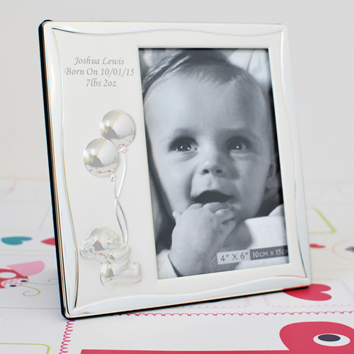 Personalised 6x4 Teddy Bear Silver Photo Frame