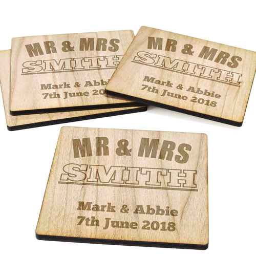 Personalised \'Mr & Mrs\' Wooden Coasters