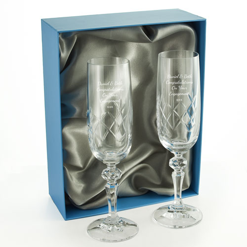 Personalised Cut Crystal Champagne Flute Set