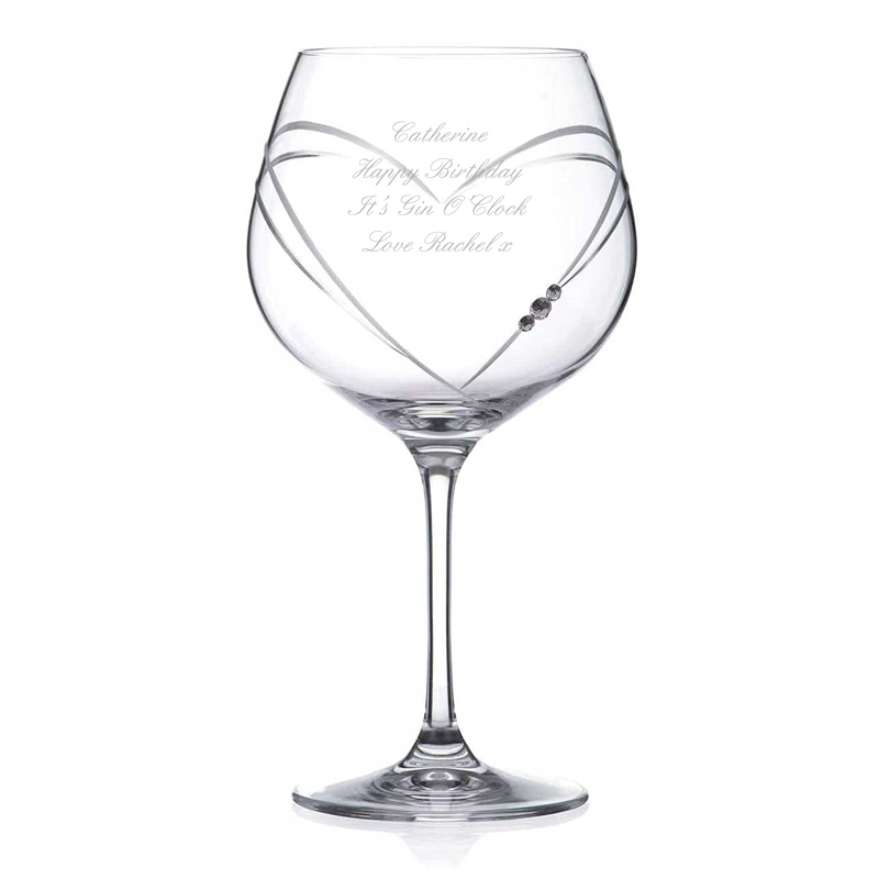 Personalised Heart Cut Gin Ballon Glass With Swarovski Elements