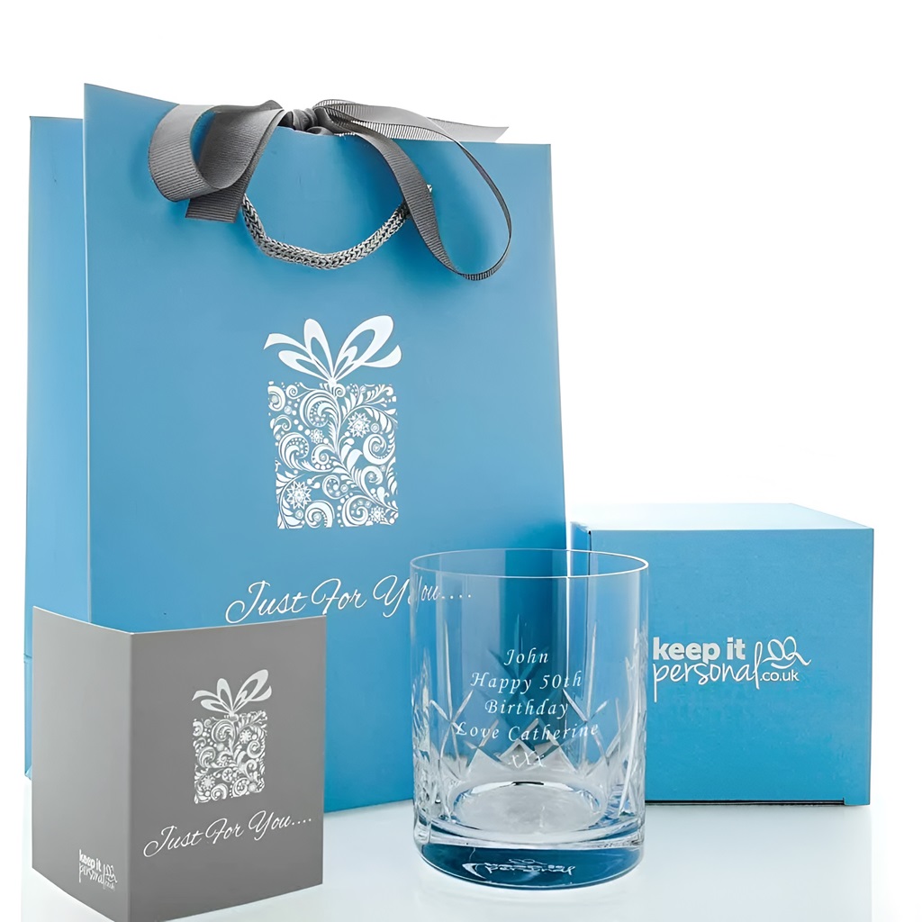 Personalised Panelled Whisky Glass With Luxury Gift Bag And Box