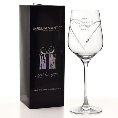 Engraved Heart Wine Glass With Swarovski Crystal Elements