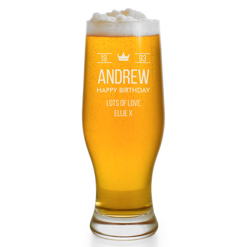 Personalised Imperial Beer Glass Happy Birthday Design