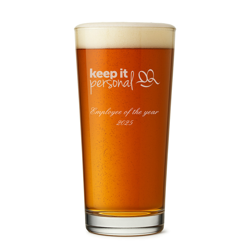Logo Engraved Straight Pint Glass Branded Promotional Gift