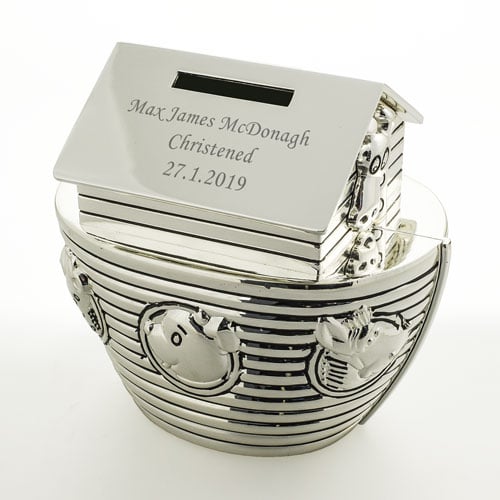 Silver Personalised Noahs Ark Money Box