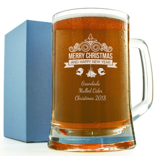 Merry Christmas Engraved Glass Tankard